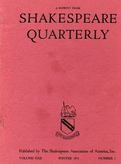 Picture of the cover for Shakespeare Quarterly (Vol. 22, pp. 57-66, Winter 1971).