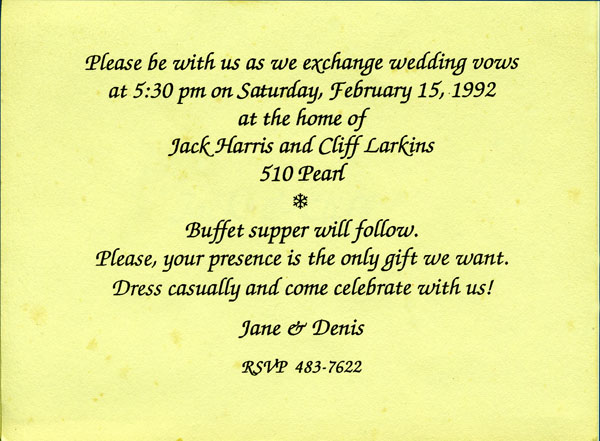 Wedding Invitation for Jane & Denis Schmiedeke